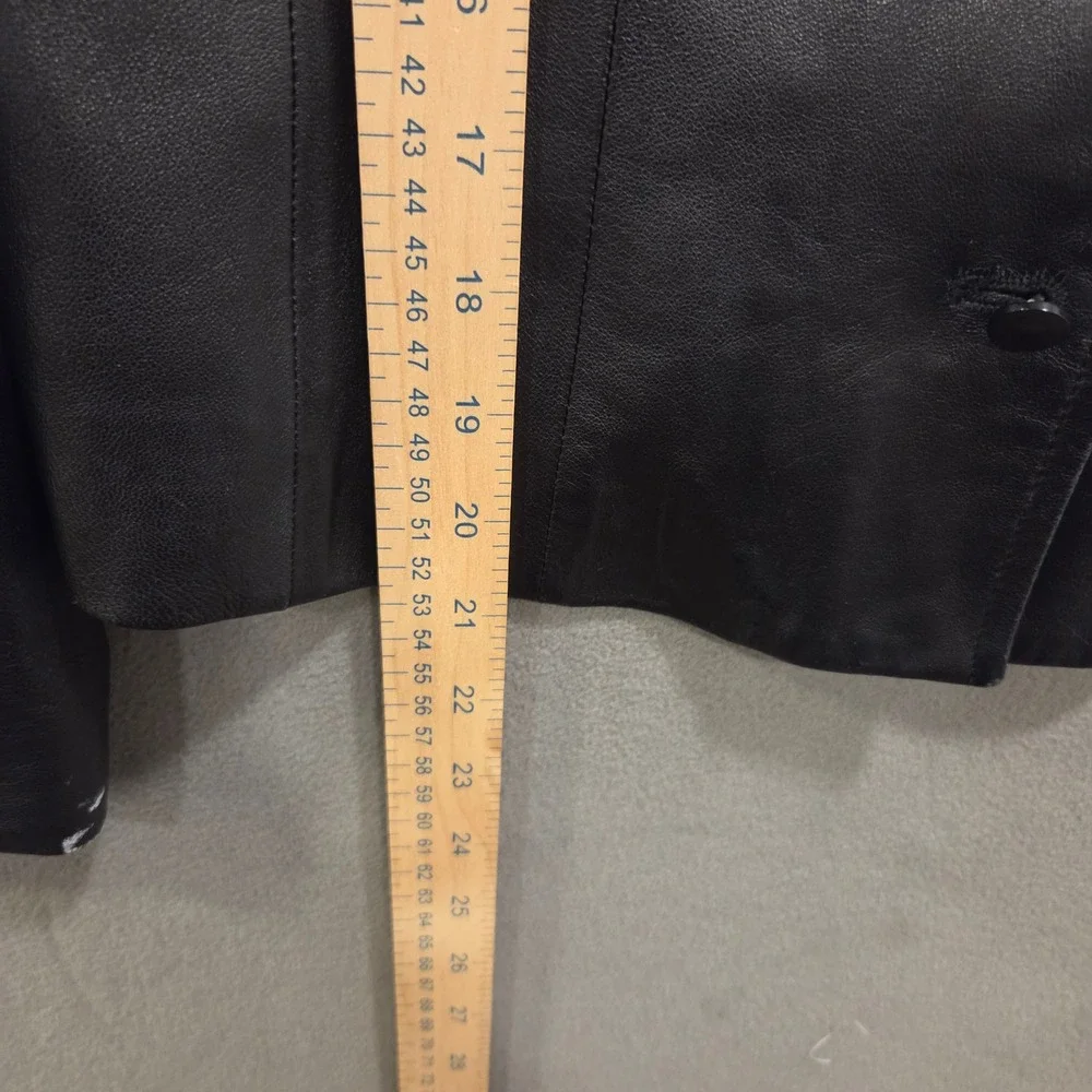 Talbots Black Leather Button Front Blazer Jacket Women's Size 6P Office Classic